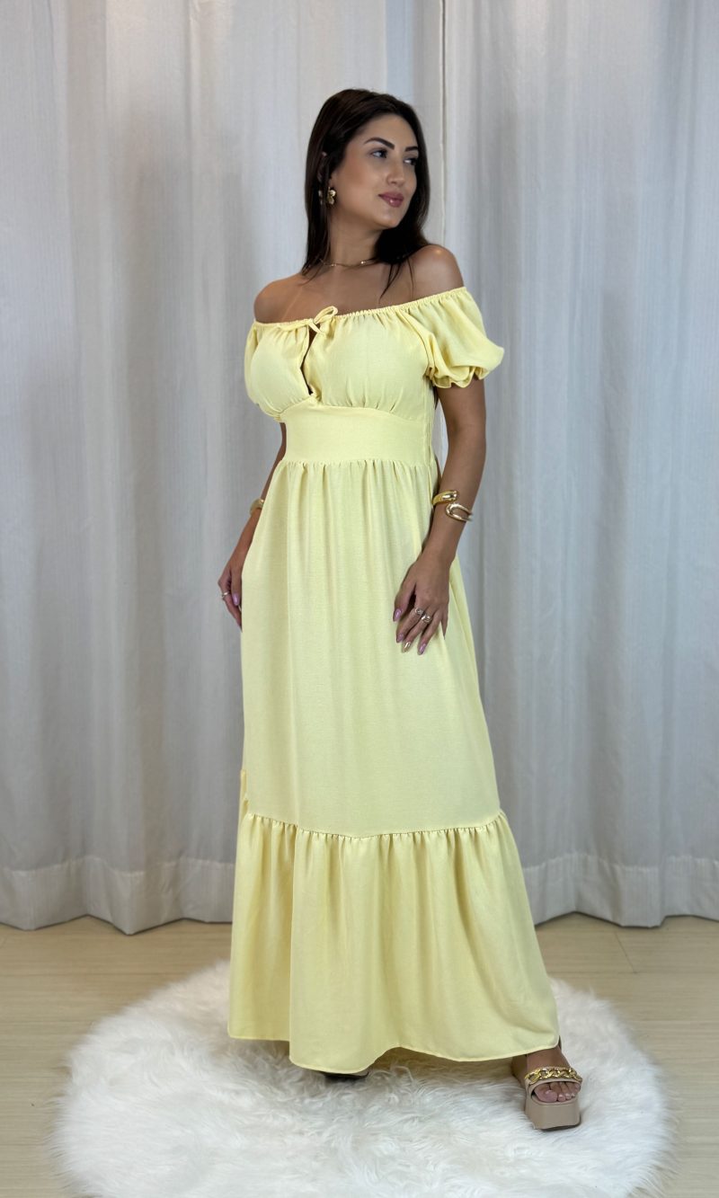 vestido oferta camponesa amarelo manteiga