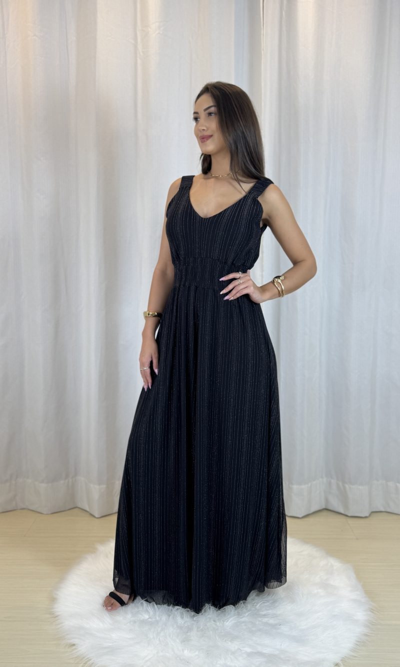 macacão tule luana preto com brilho