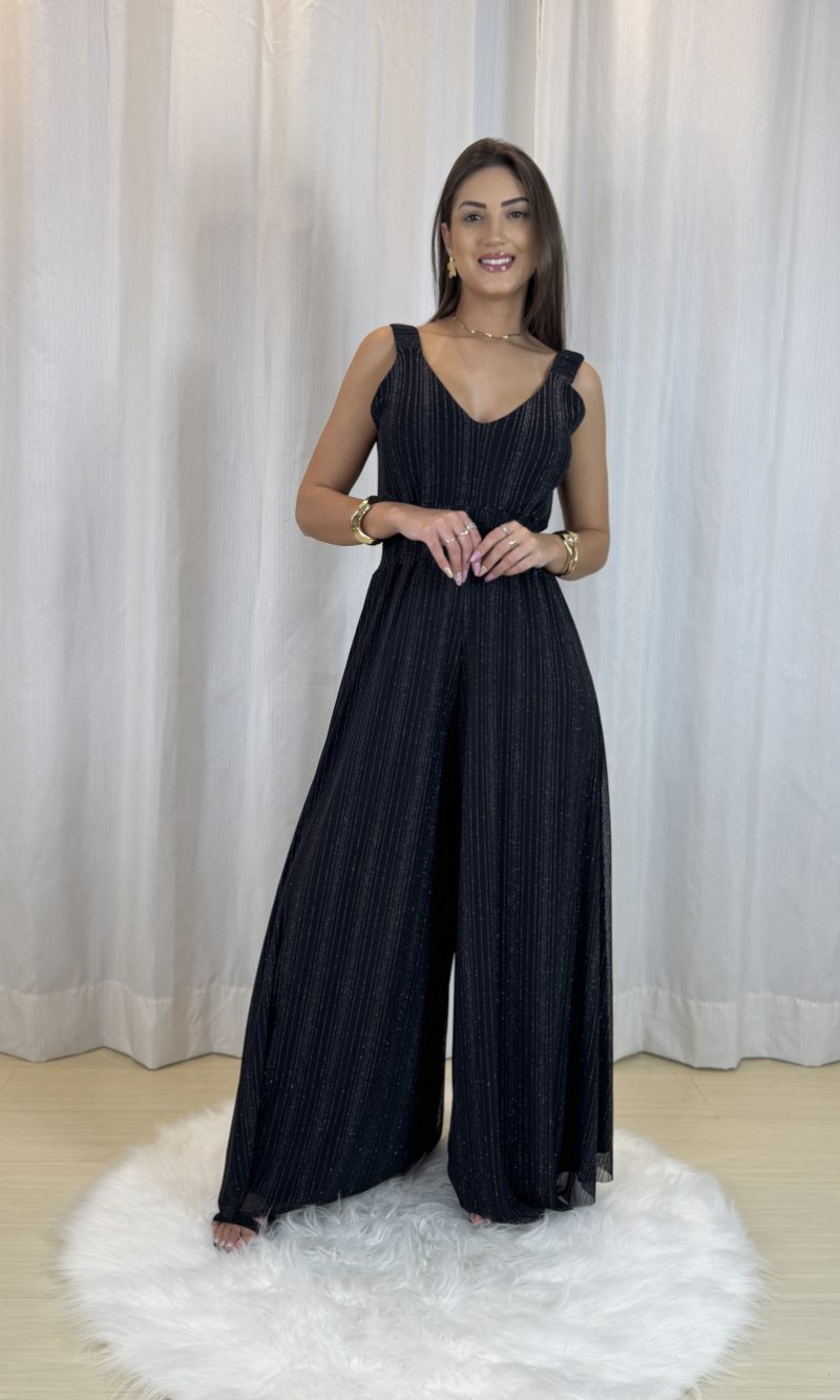 macacão tule luana preto com brilho