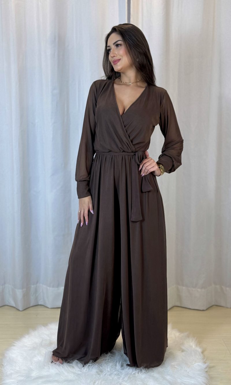 macacão tule luana marrom café