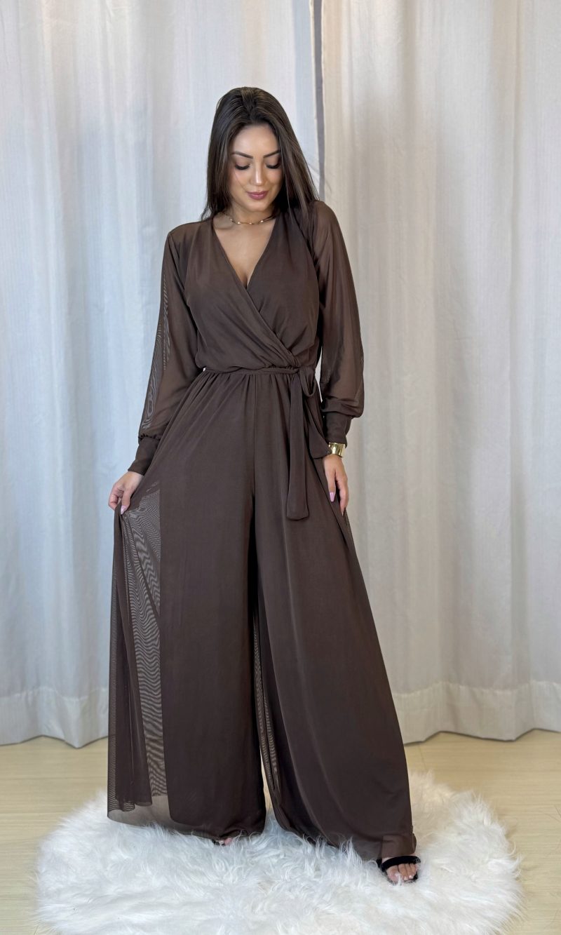 macacão tule luana marrom café