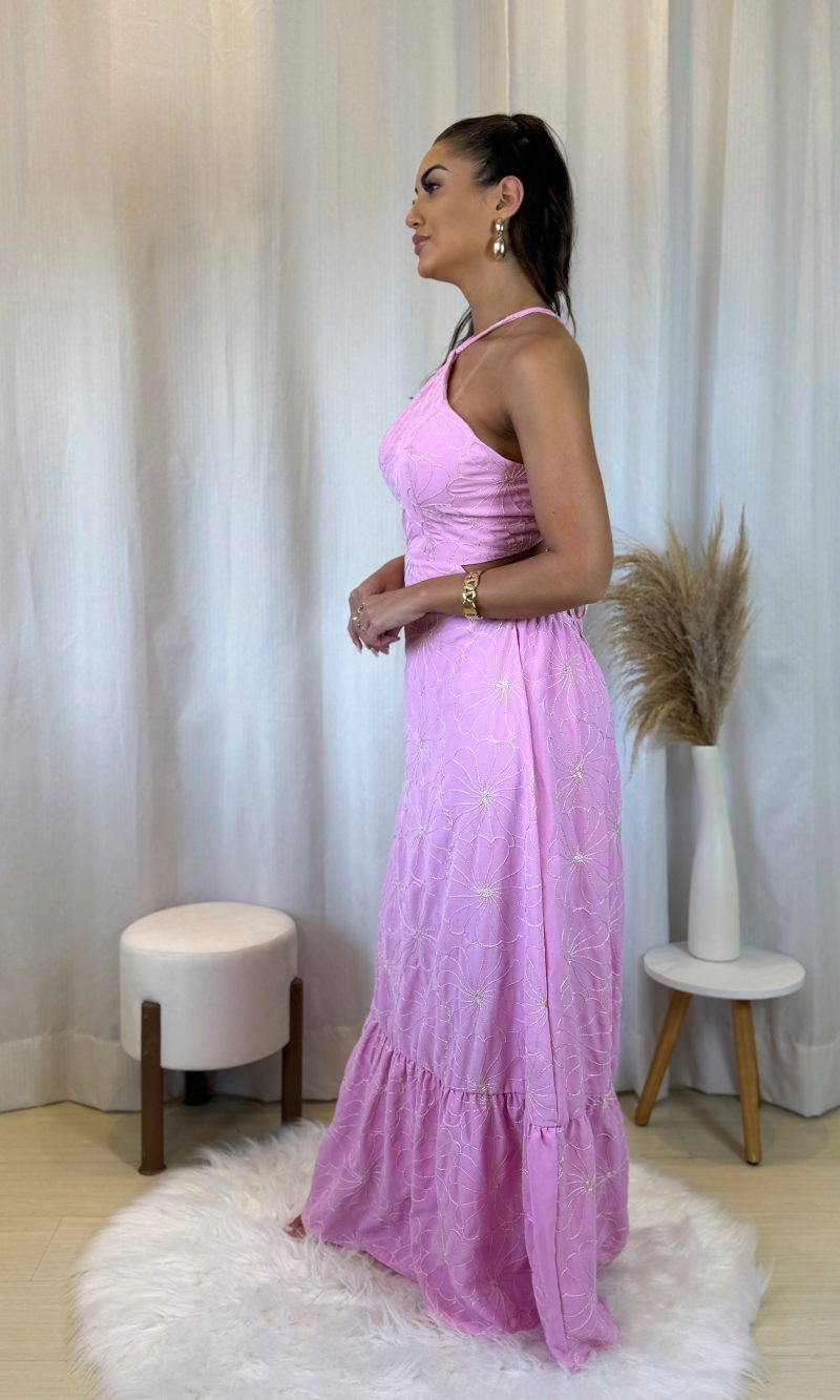 vestido ester rosa bebê com bordado